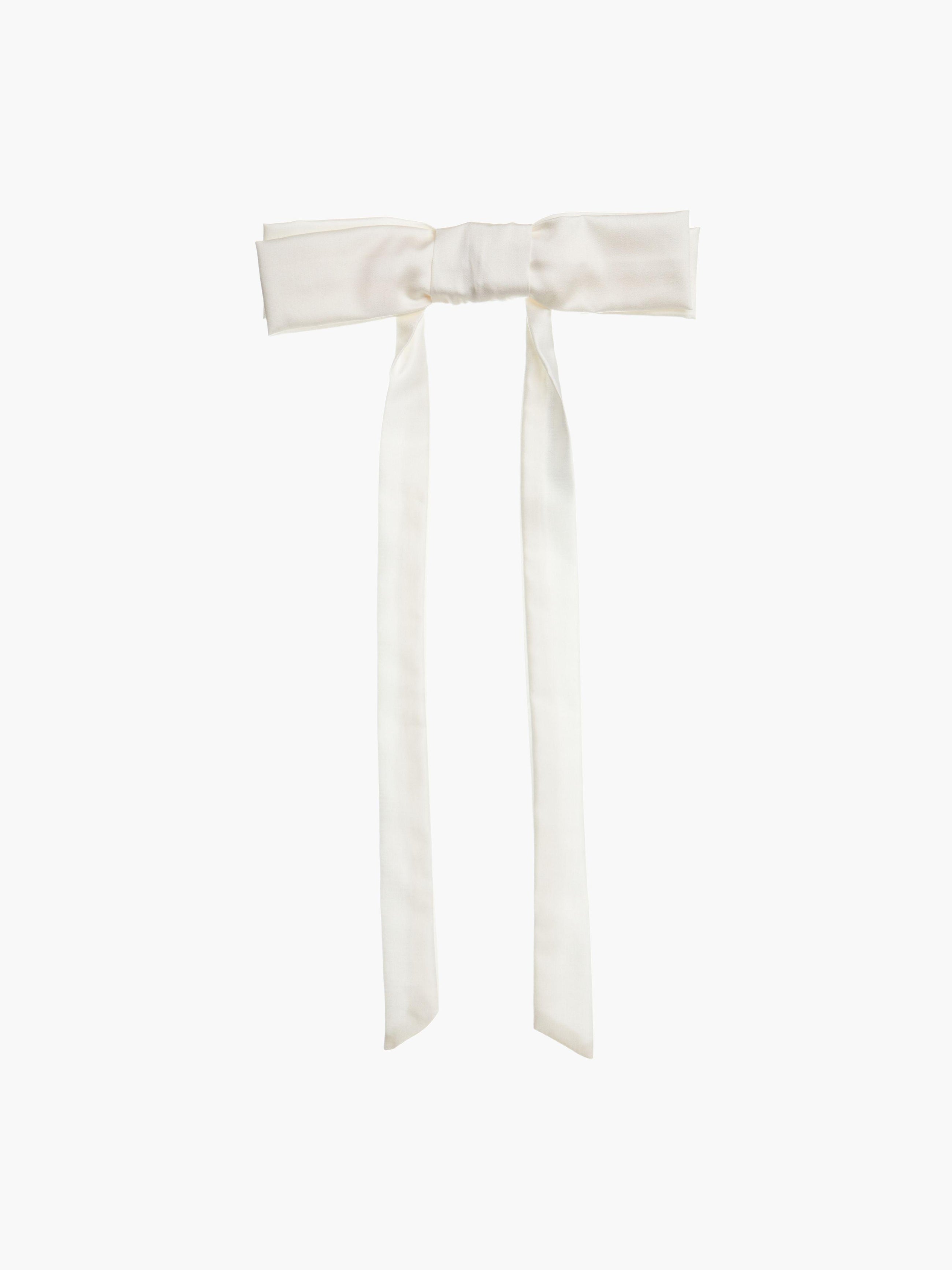 Ivory bamboo silk satin bow hair clip on a white background