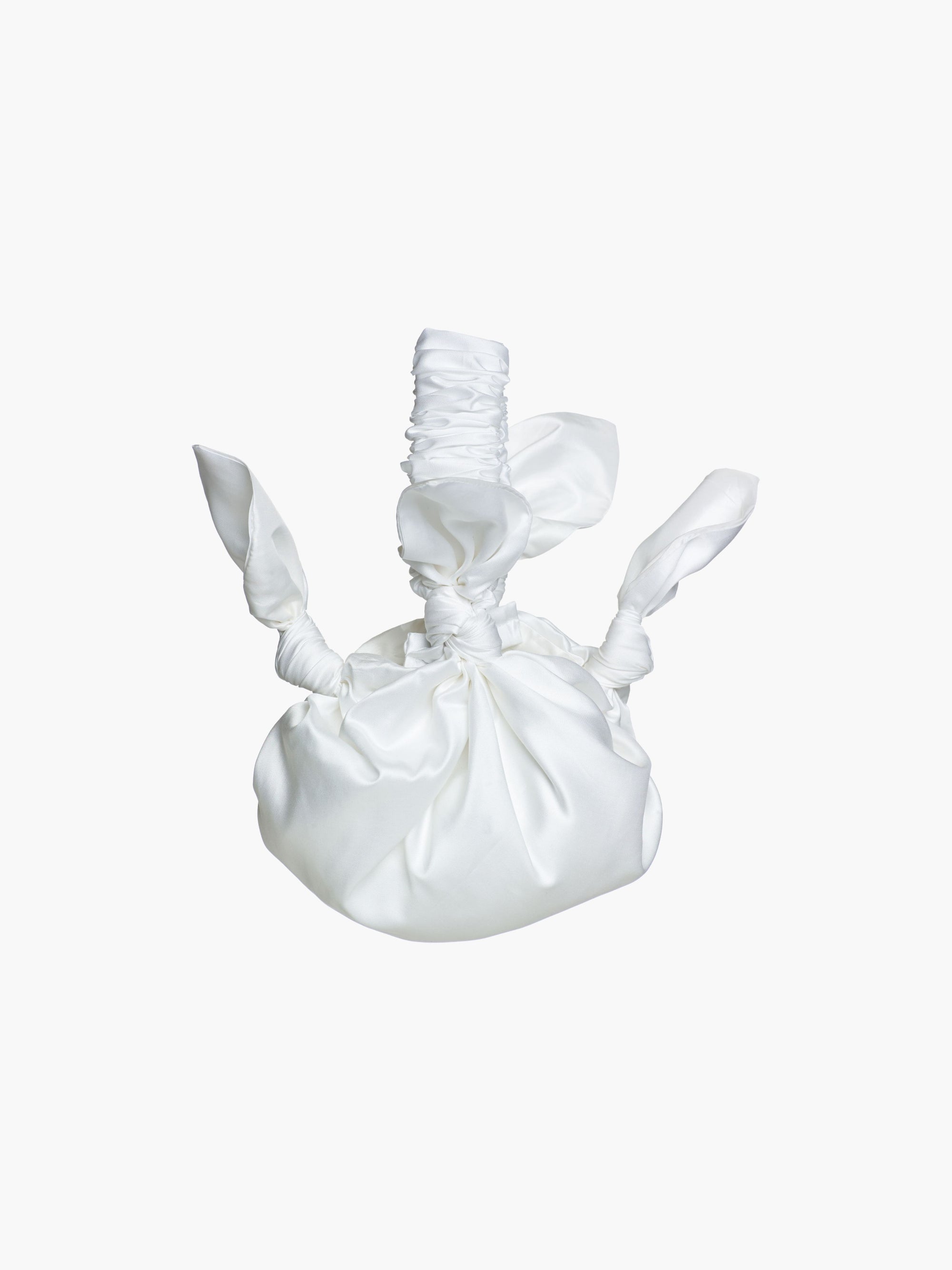 white bamboo silk satin knotted handbag