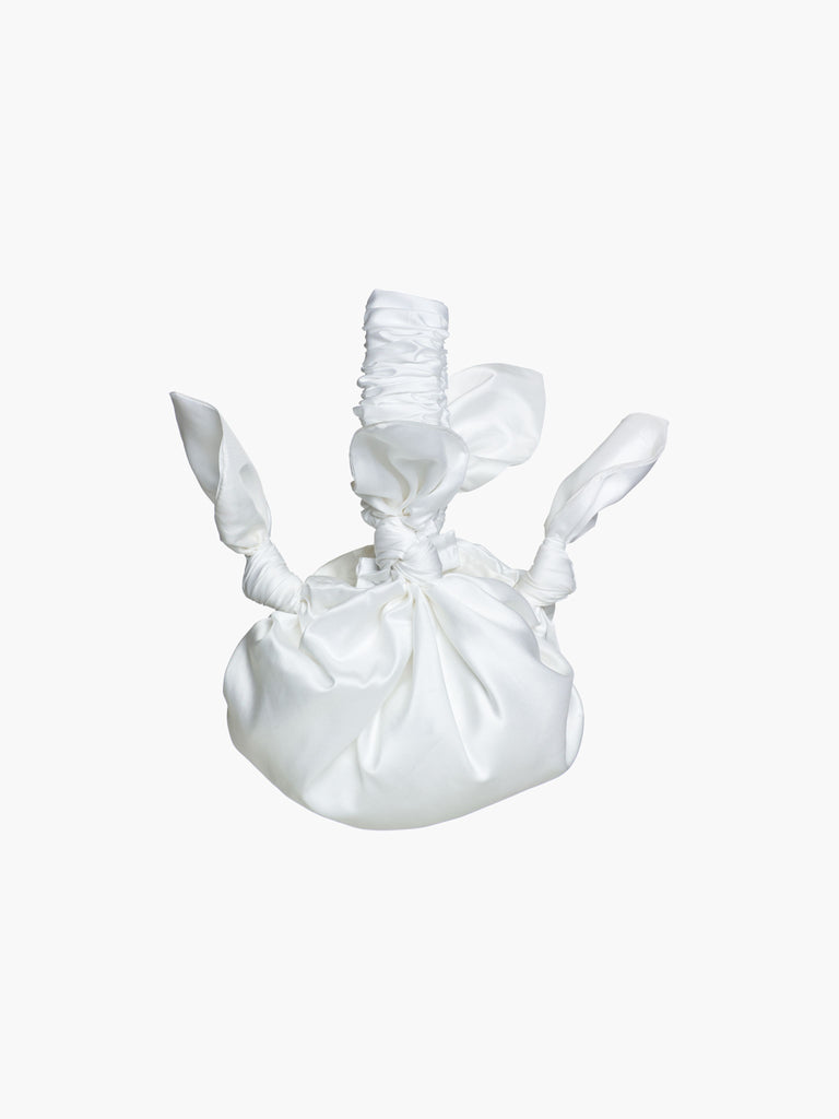 white bamboo silk satin knotted handbag