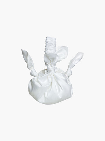 white bamboo silk satin knotted handbag