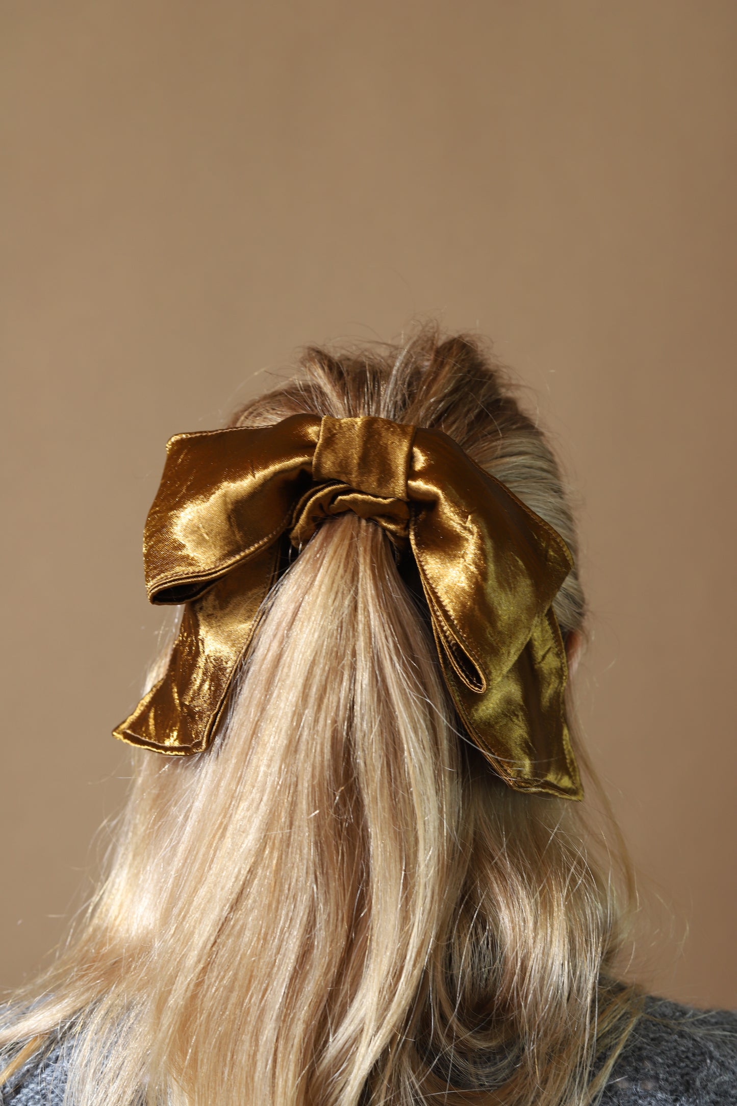 Maddy bow scrunchie in metallic bronze