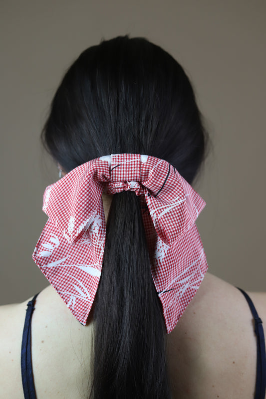 Maddy bow scrunchie in red floral gingham