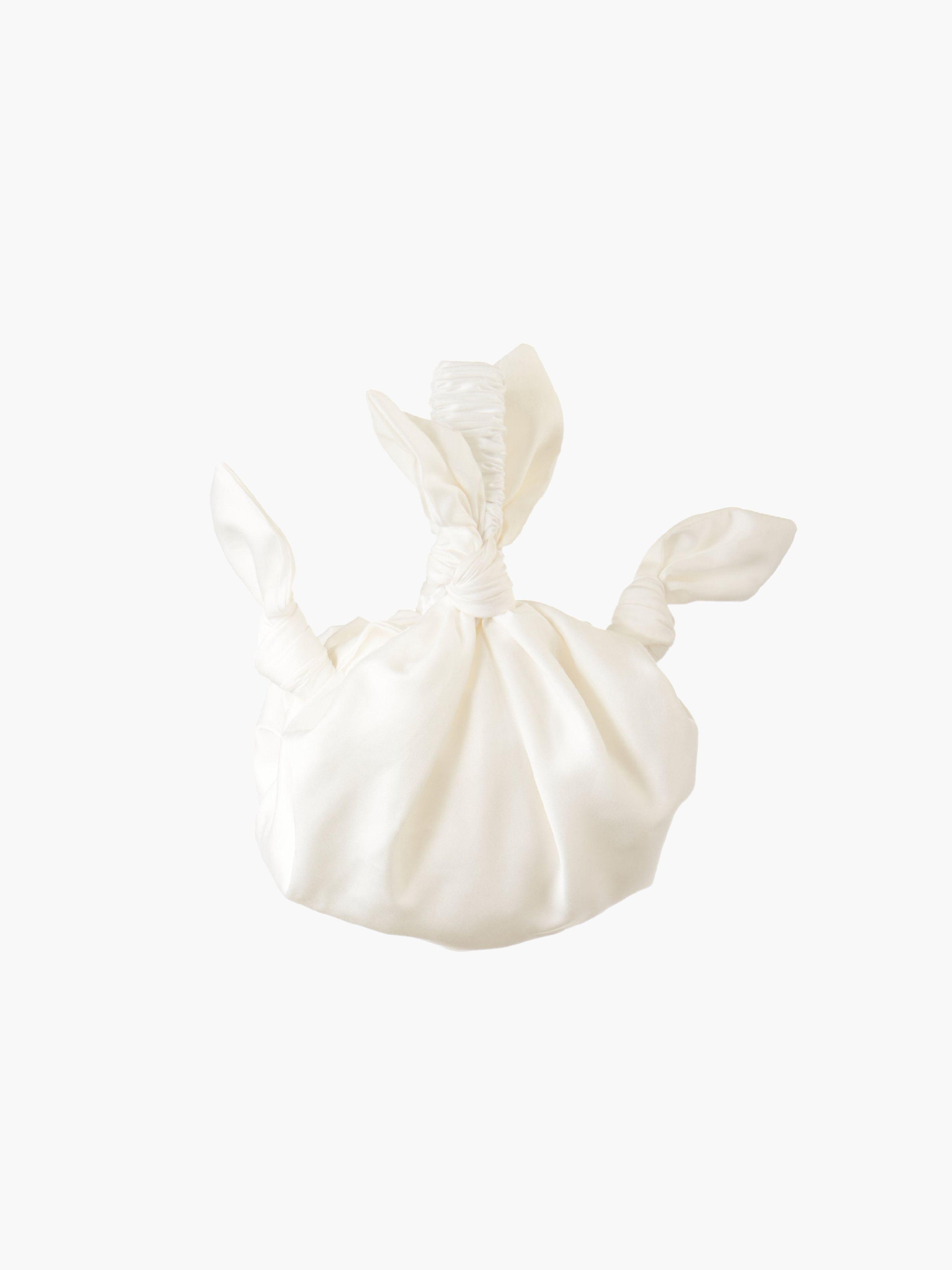 ivory bamboo silk satin knotted handbag