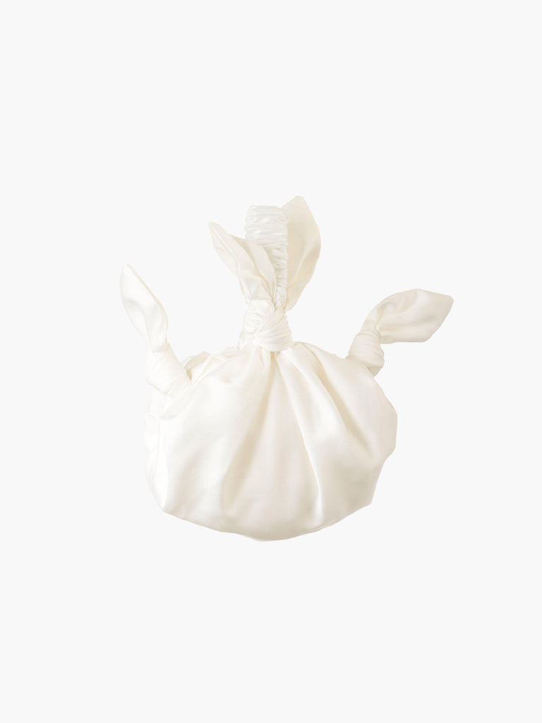 ivory bamboo silk satin knotted handbag