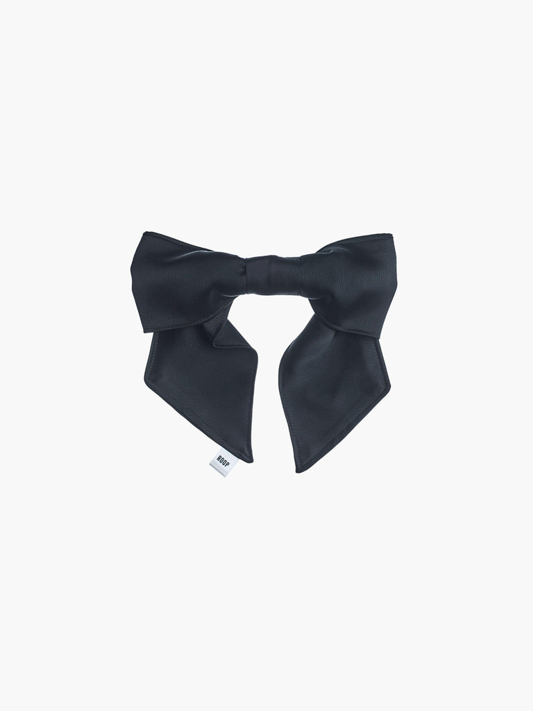 black satin hair bow scrunchie on a white background