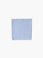 A blue cotton embroidered square handkerchief, embroidered with "The Joneses" in white. 