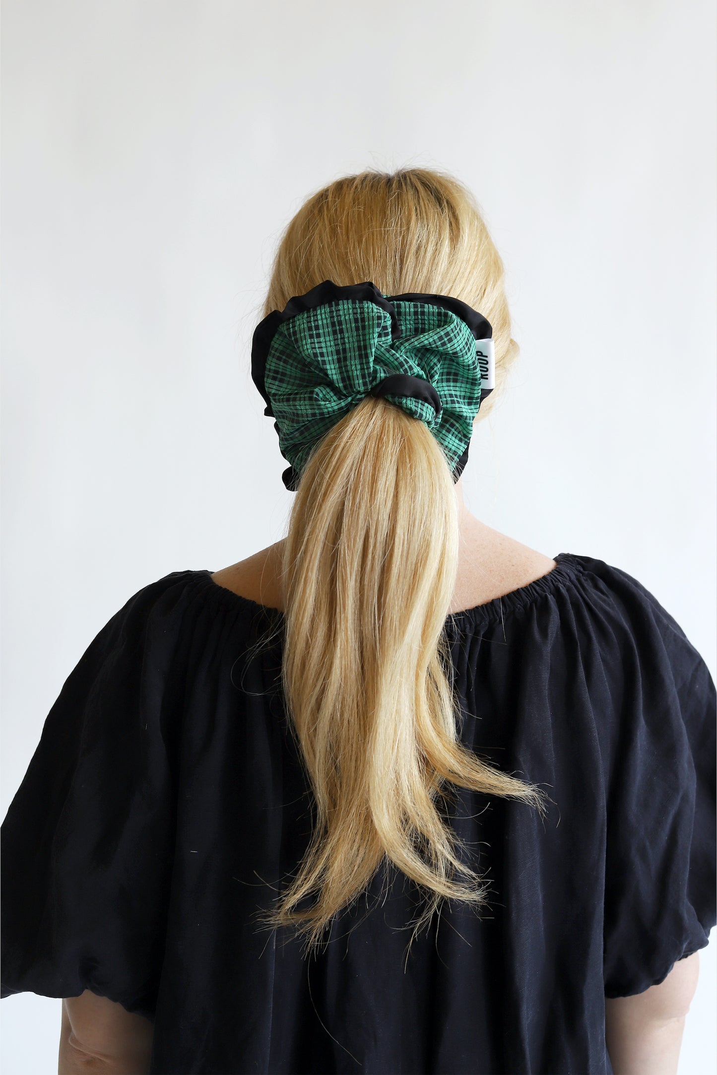 Margot scrunchie in green and black gingham