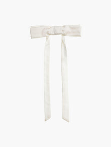 Ivory bamboo silk satin bow hair clip on a white background