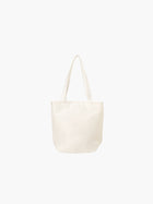 An ivory satin tote bag. It features matching handles, set against a plain white background.