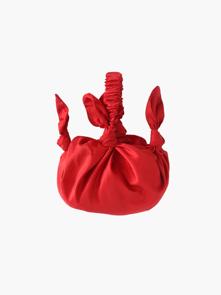 red taffeta knotted handbag