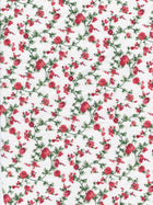 Floral pattern with red flowers and green leaves on a white background