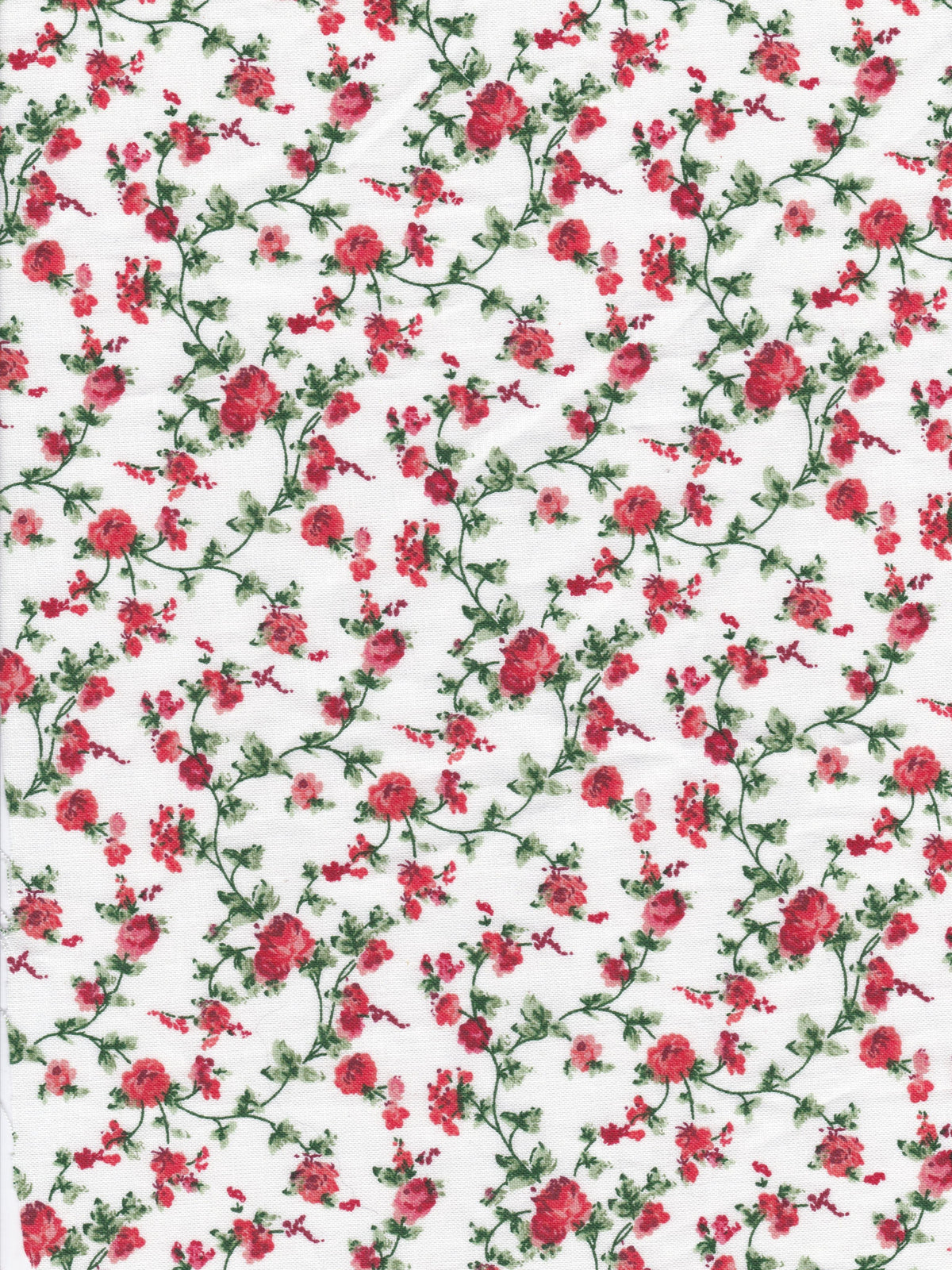 Floral pattern with red flowers and green leaves on a white background