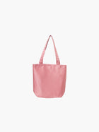 A rose pink satin tote bag. It features matching handles, set against a plain white background.