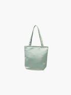 A sea green satin tote bag. It features matching handles, set against a plain white background.