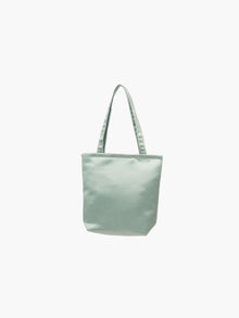 A sea green satin tote bag. It features matching handles, set against a plain white background.