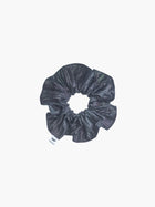 Slate grey crinkle taffeta scrunchie on a white background