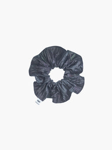 Slate grey crinkle taffeta scrunchie on a white background