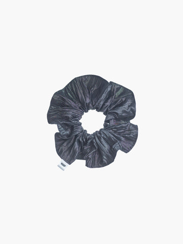 Slate grey crinkle taffeta scrunchie on a white background