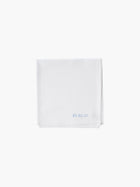 A white cotton embroidered square handkerchief, embroidered with the date in blue.