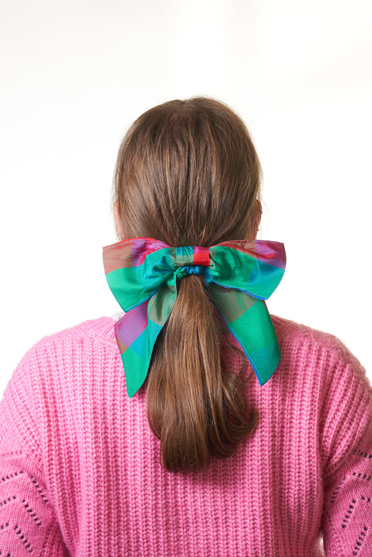 Maddy bow scrunchie in check taffeta